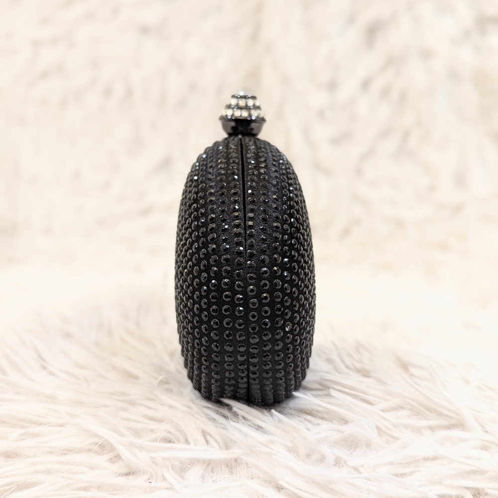 Black Rhinestone Oval Small Clutch Purse - Picture 3 of 7